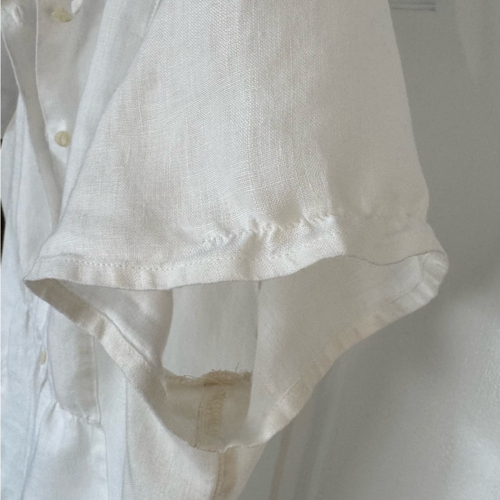 J.Jill 100% Linen Collared Button Down Cinched Short Sleeve White Top Size Large - Picture 3 of 11